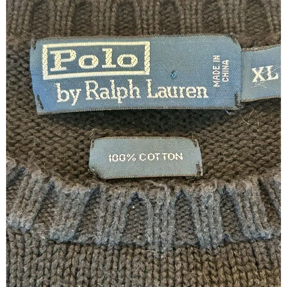 Polo Ralph Lauren Sweater Mens XL Extra Large Black Pima Cotton V‎ Neck Pullover